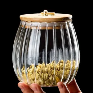 Elegant Ribbed Glass Storage Jar With a Natural Bamboo Lid