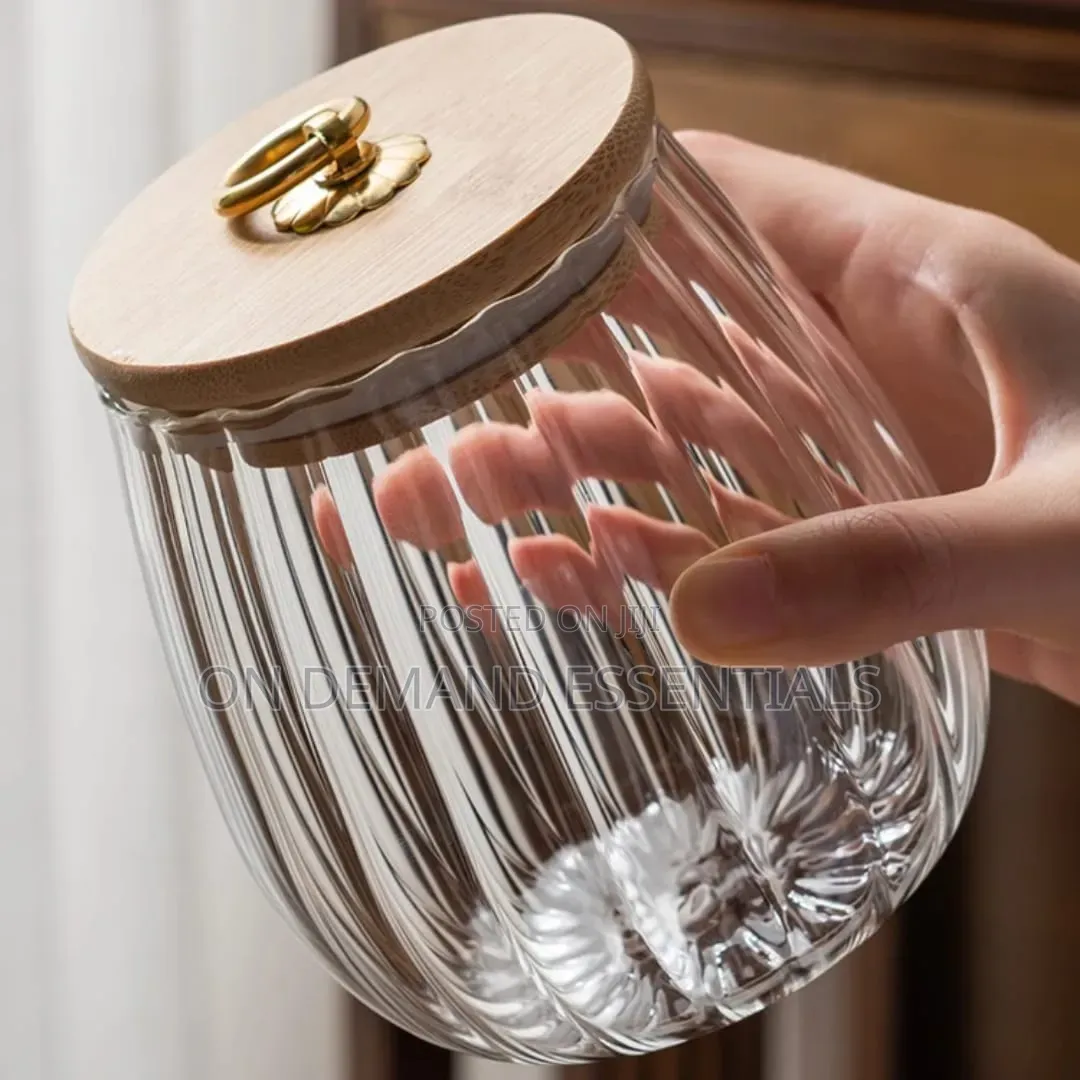 Elegant Ribbed Glass Storage Jar With a Natural Bamboo Lid