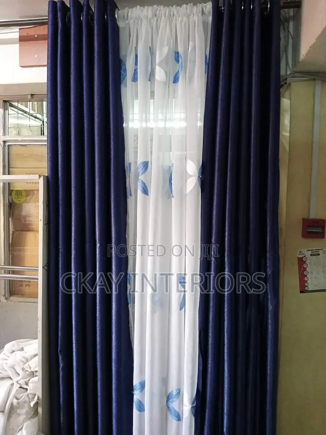 Navy Blue, Black and Yellow Modern Designs Window Curtains