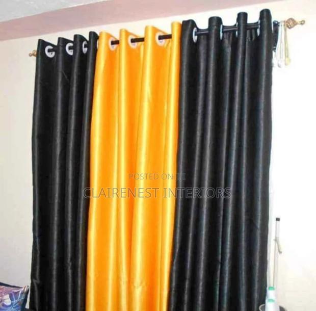 Navy Blue, Black and Yellow Modern Designs Window Curtains - thumbnail 2