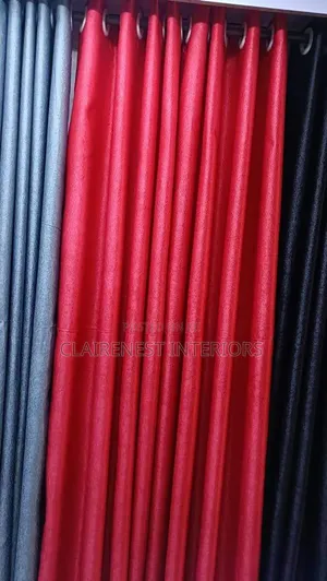 Black and Red Soft Plain Eyelates Window Curtains