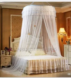 Purple and White, KING Size Beds, Round Mosquito Nets