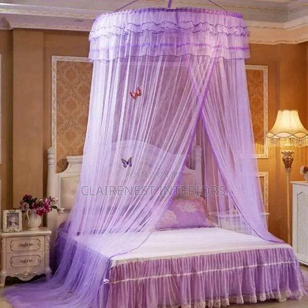 Purple and White, KING Size Beds, Round Mosquito Nets