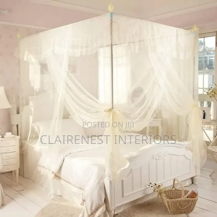 Purple and Cream Safer Sleep With Four Stand Mosquito Nets