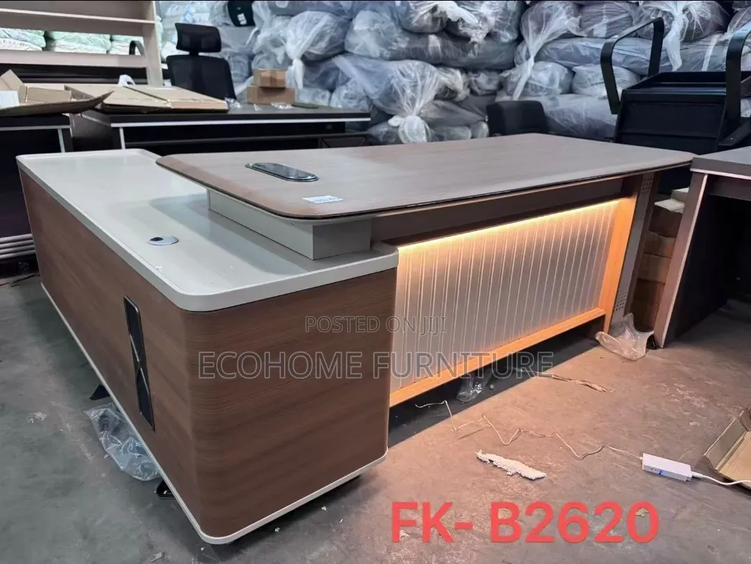 Premium Executive Office Desk With Side Cabinet LED Front Panel
