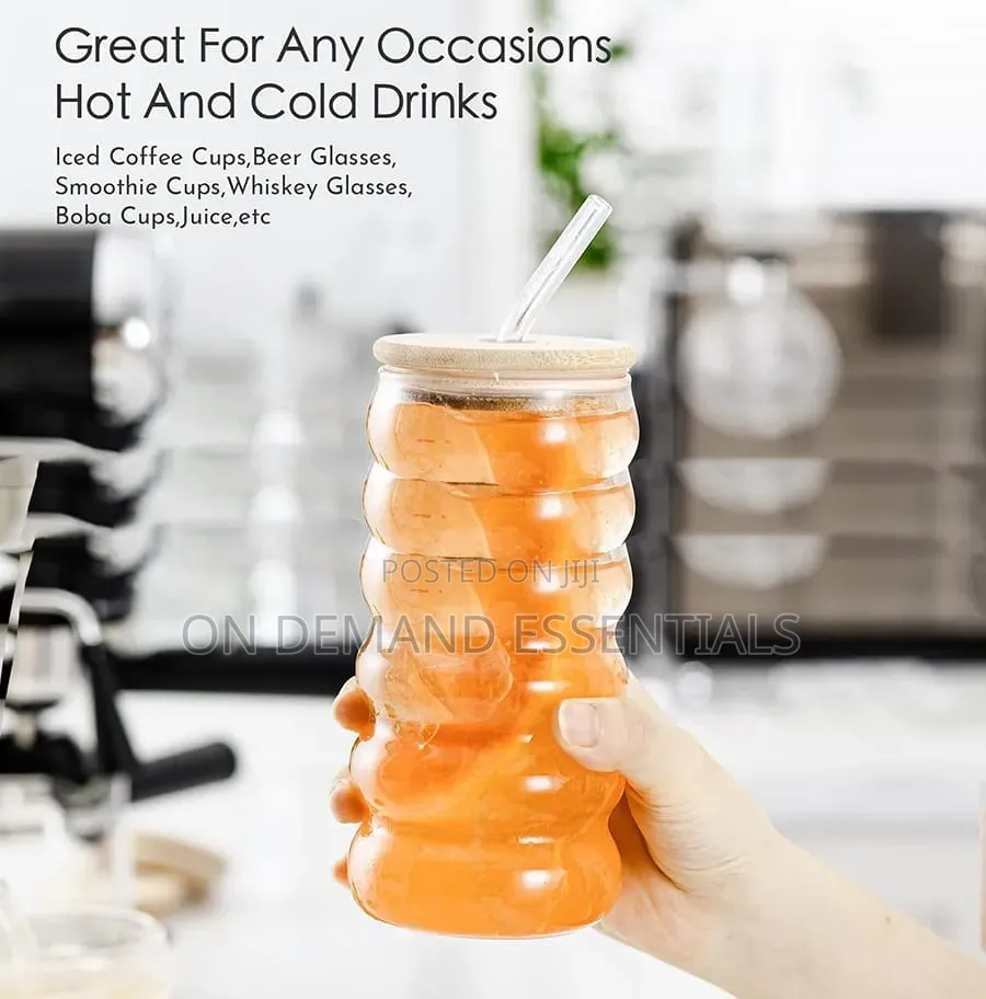 Borosilicate Ripple Wave Glass Cup With Bamboo Lid