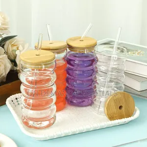 Borosilicate Ripple Wave Glass Cup With Bamboo Lid