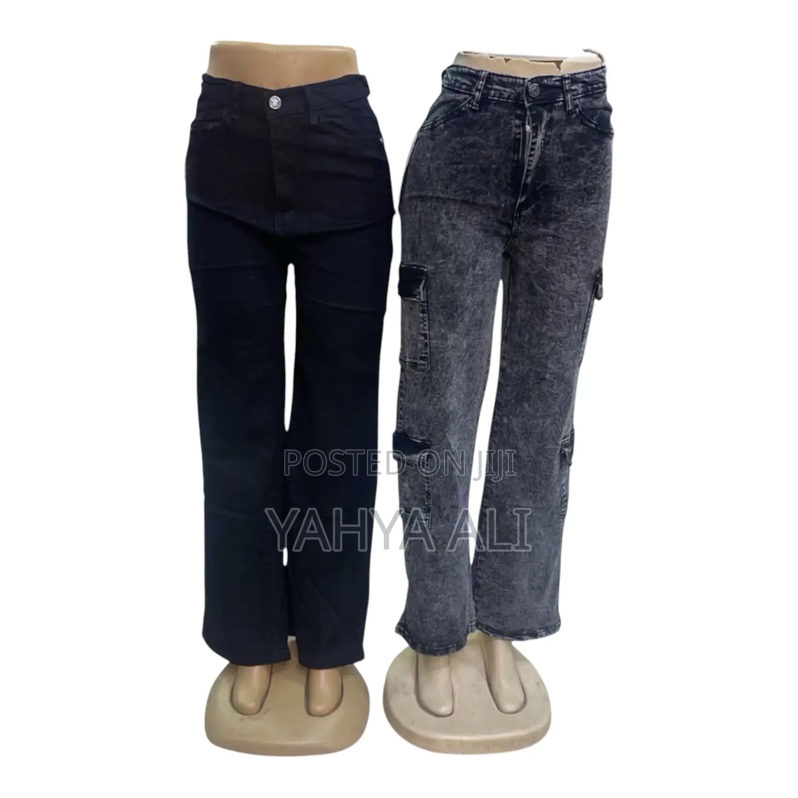 Women's High-Waist Plain Black Wide-Leg Denim Jeans