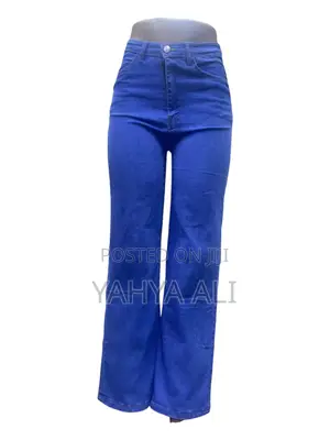 Women's High-Waist Plain Black Wide-Leg Denim Jeans