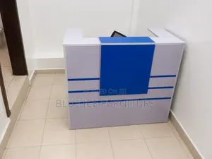 Modern Office Reception Desk- White Blue