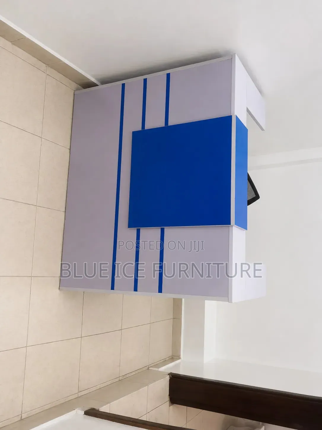 Modern Office Reception Desk- White Blue