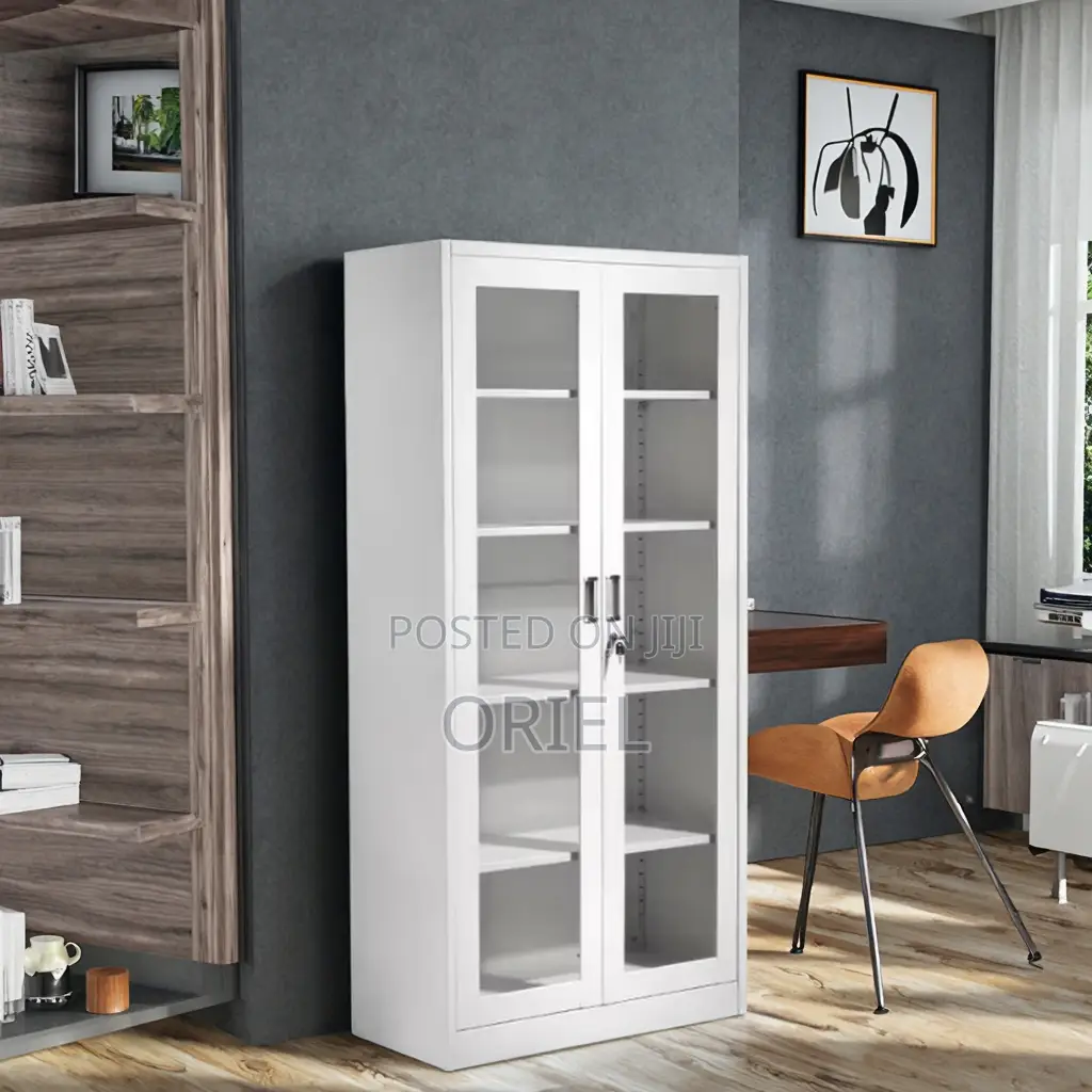 Office Cabinet : 2-Door Full Glass Lockable Cabinet