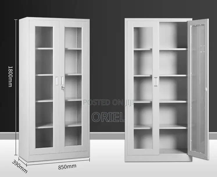 Office Cabinet : 2-Door Full Glass Lockable Cabinet