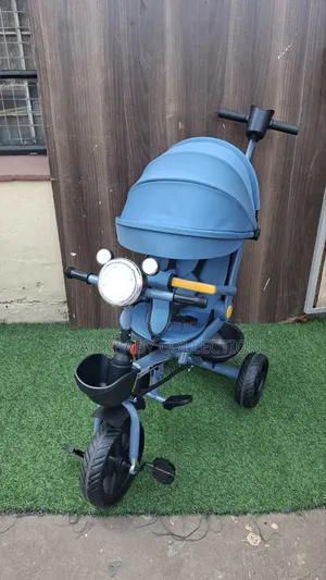 Foldable Kids Tricycle With Canopy, Lights Storage Basket