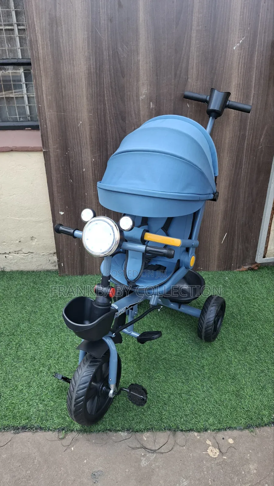 Foldable Kids Tricycle With Canopy, Lights Storage Basket
