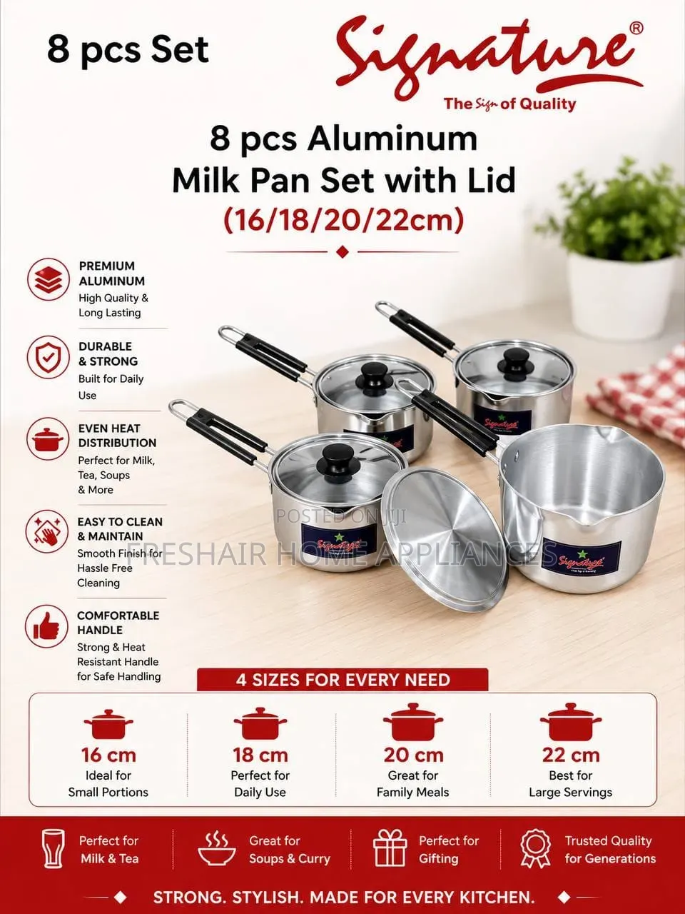8pcs Aluminum Milk Pan Set With Lid