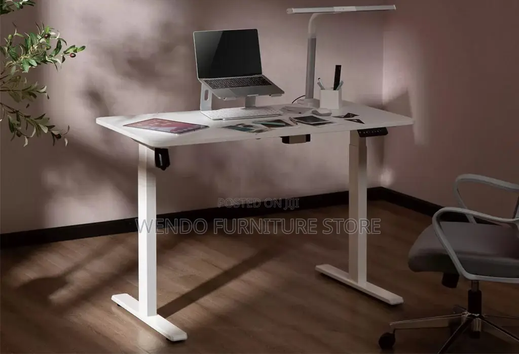 Office Desk; 1.2 Meter White Electric Desk With Flexible Stand Height