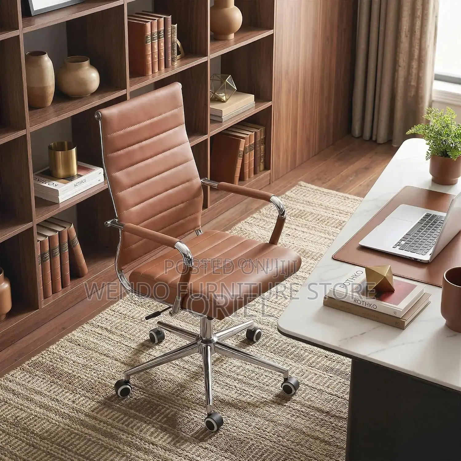 Office Chairs; Executive Office Chairs With Brown Leather Backrest