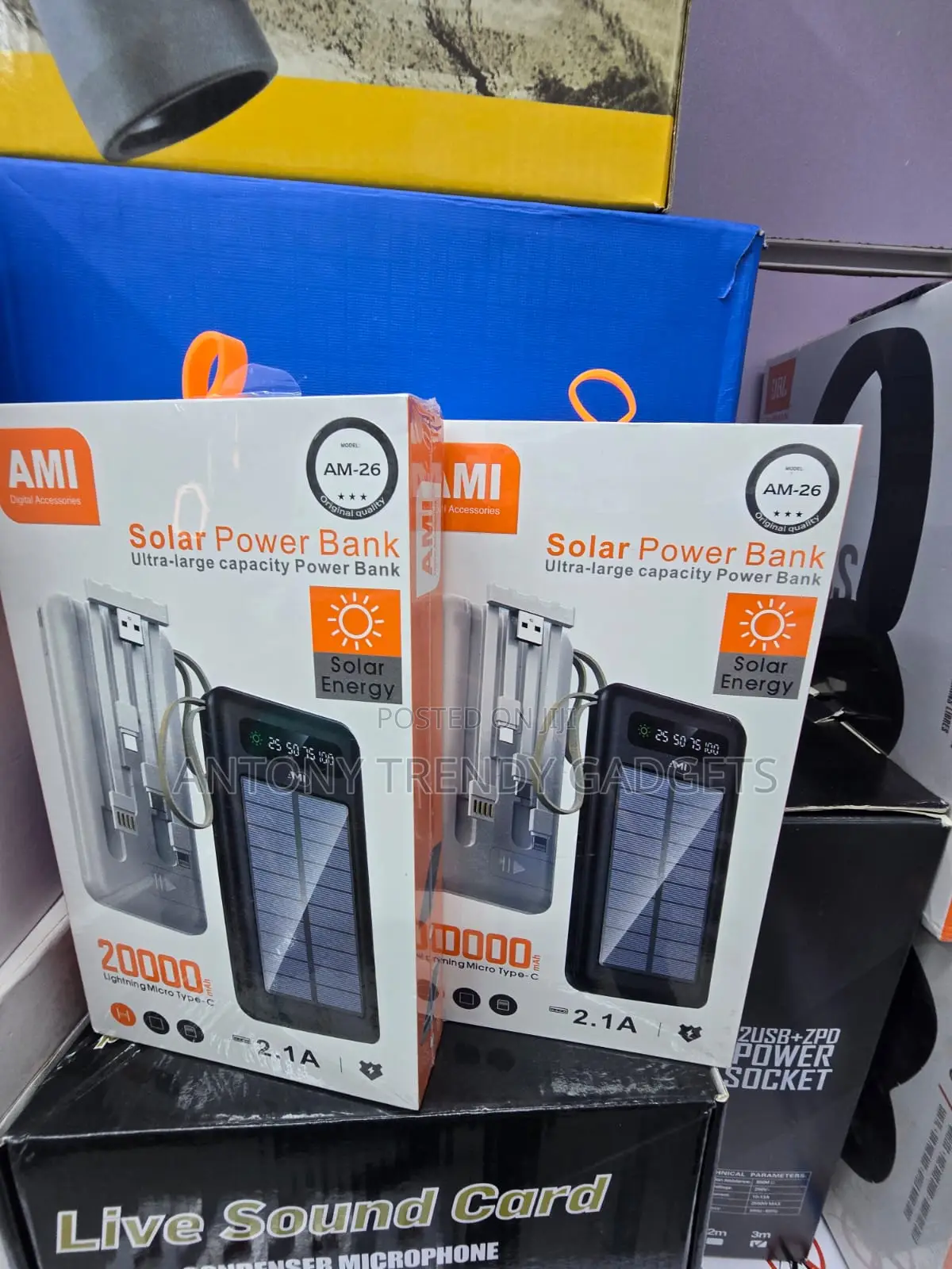 20000mAh AMI AM-26 Power Bank With Built-in Charging Cables