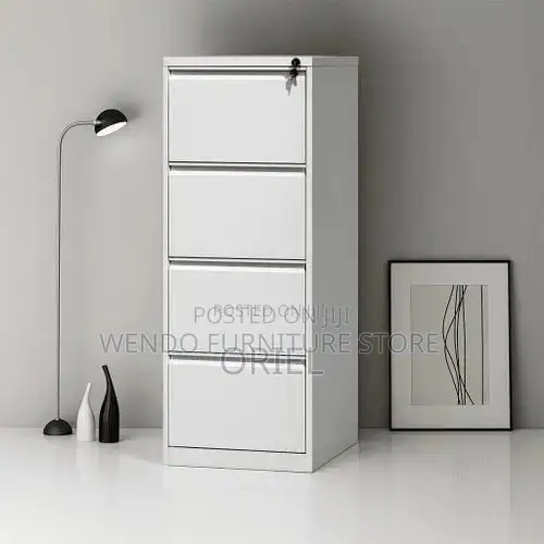 Office Cabinet; Four Drawers Steel Modern Grey Cabinet With Key Locks
