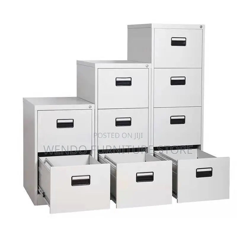 Office Cabinet; Four Drawers Steel Modern Grey Cabinet With Key Locks