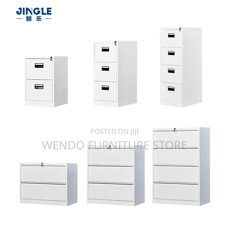 Office Cabinet; Four Drawers Steel Modern Grey Cabinet With Key Locks