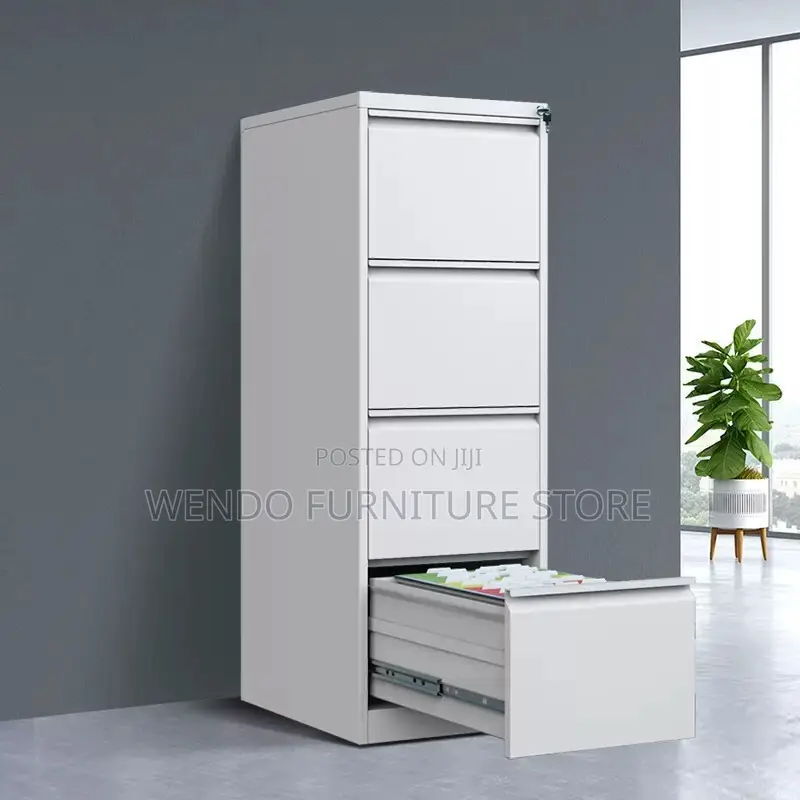 Office Cabinet; Four Drawers Steel Modern Grey Cabinet With Key Locks