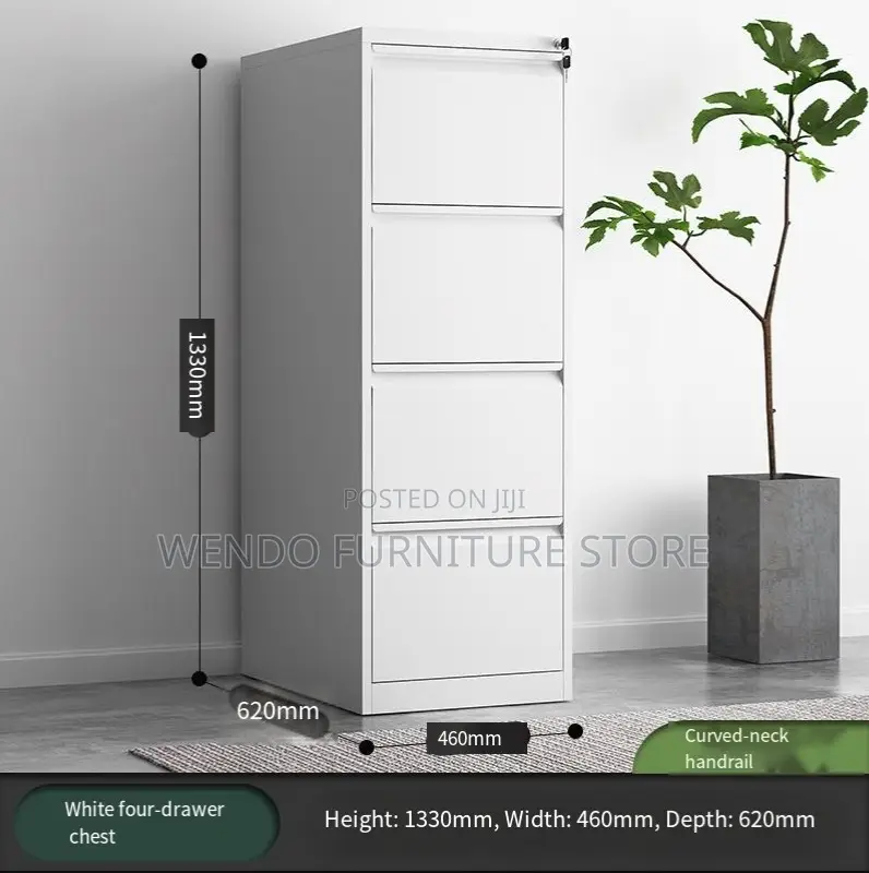 Office Cabinet; Four Drawers Steel Modern Grey Cabinet With Key Locks