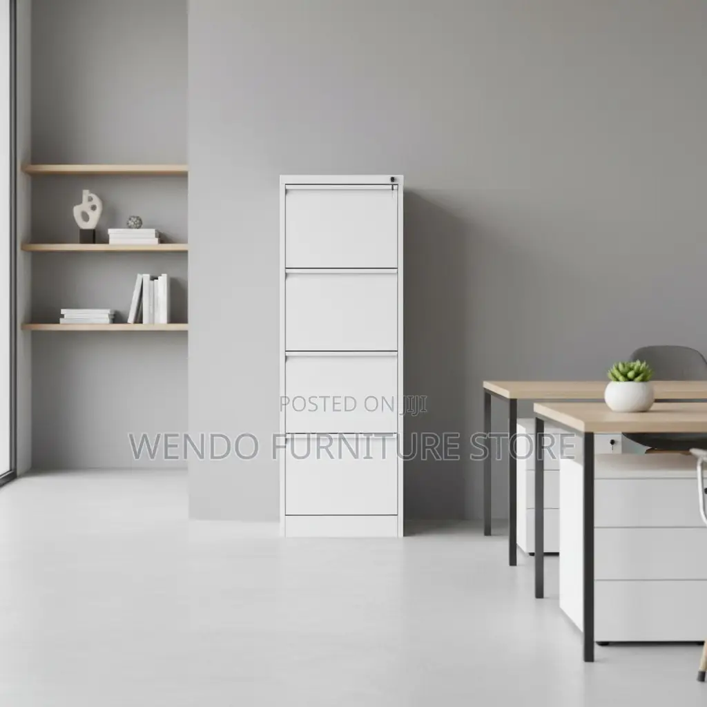 Office Cabinet; Four Drawers Steel Modern Grey Cabinet With Key Locks
