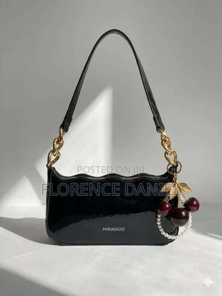 Miraggio Glossy Red Shoulder Bag With Cherry Charm