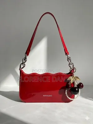 Miraggio Glossy Red Shoulder Bag With Cherry Charm