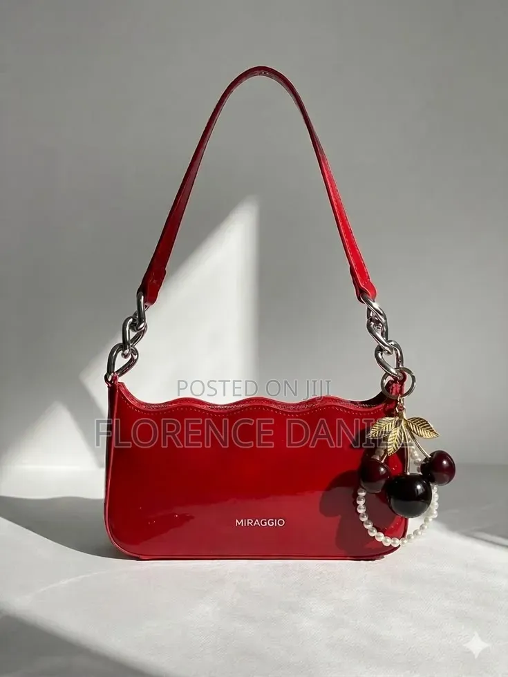 Miraggio Glossy Red Shoulder Bag With Cherry Charm