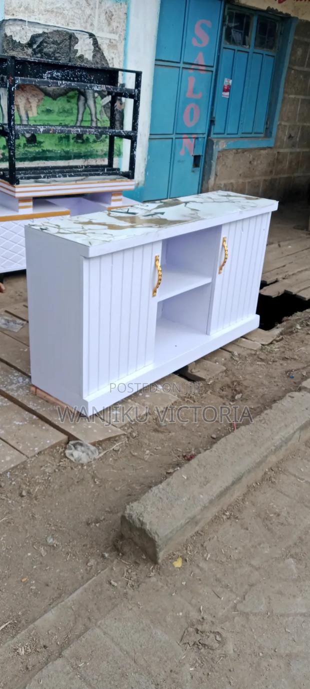TV STAND 4ft by 2ft White With Marble Sheet Top - main view