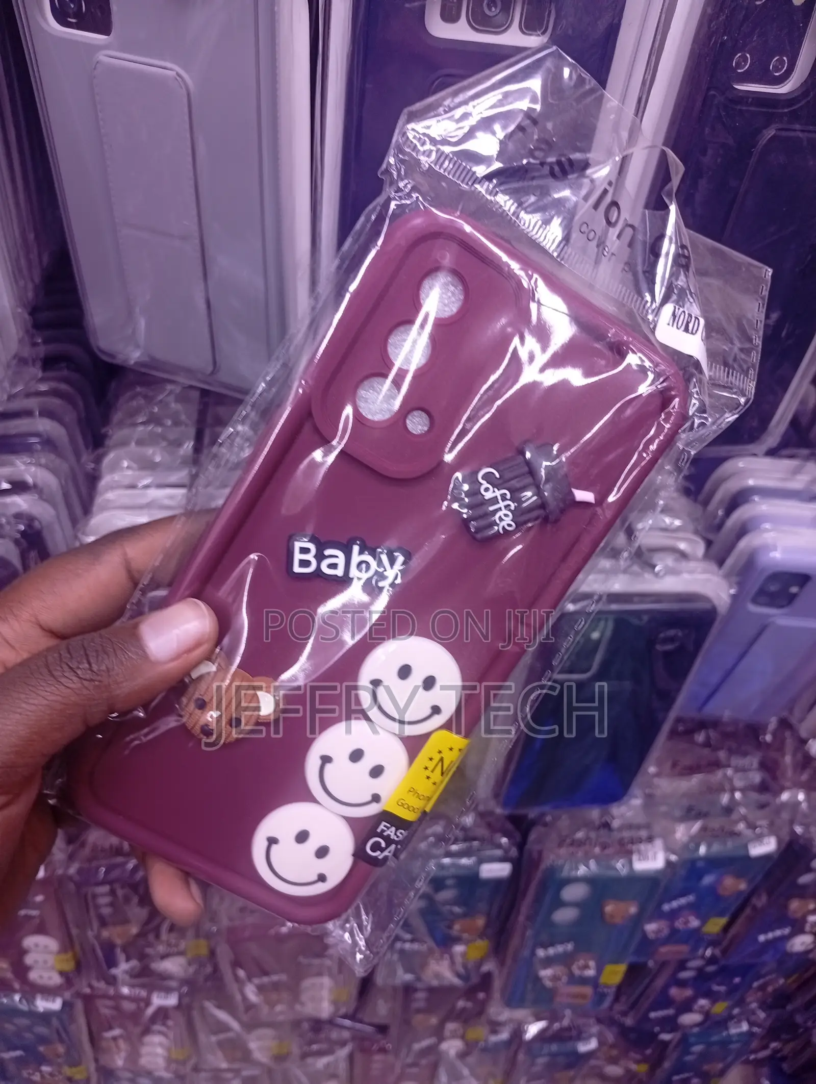 Maroon Silicone Phone Case Features 3D Decorations