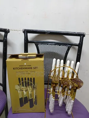 24pcs Marble White Gold Kitchenware Set With Holder