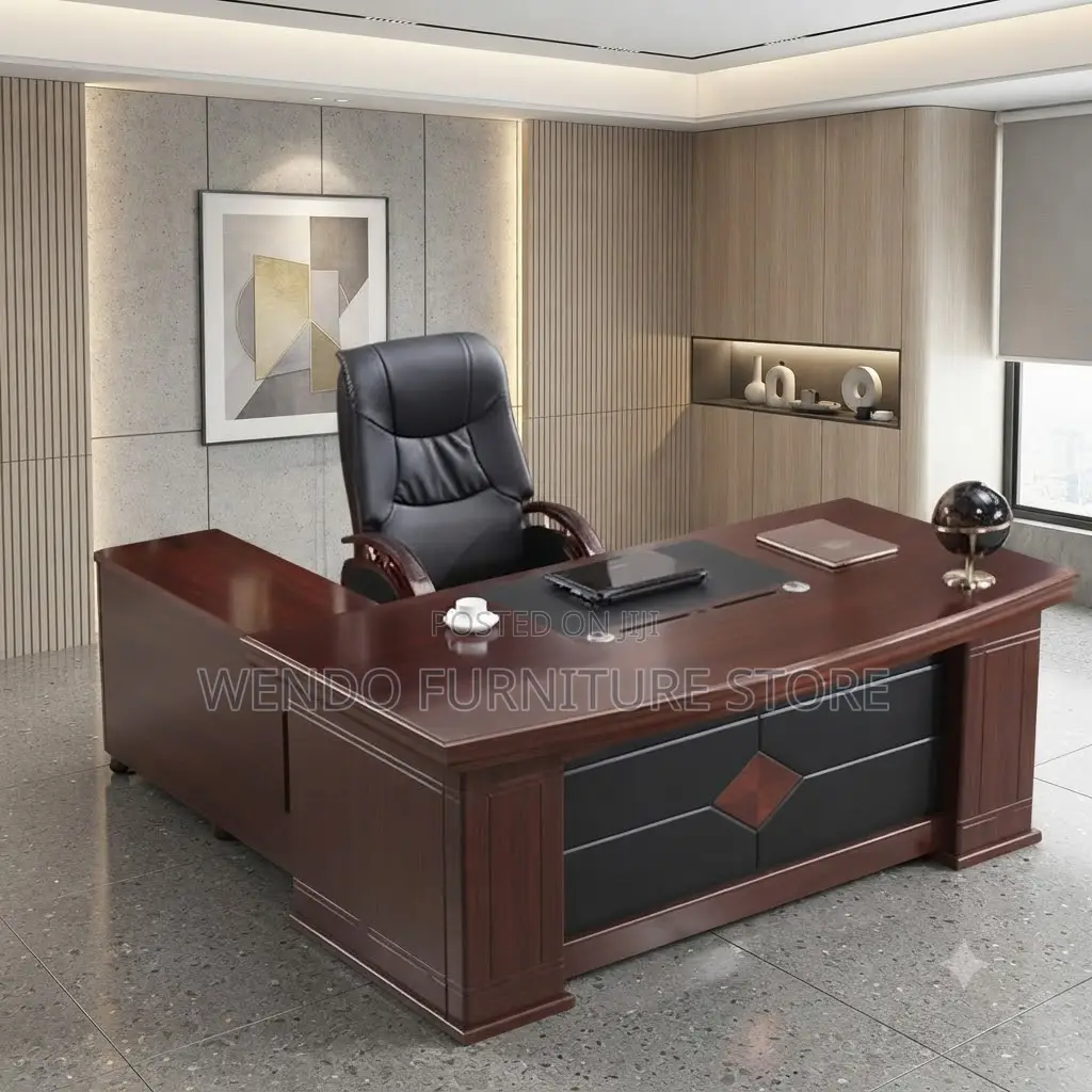 Office Desk; 1.8 Meter Executive Mahogany Desk With Red-Brown Top