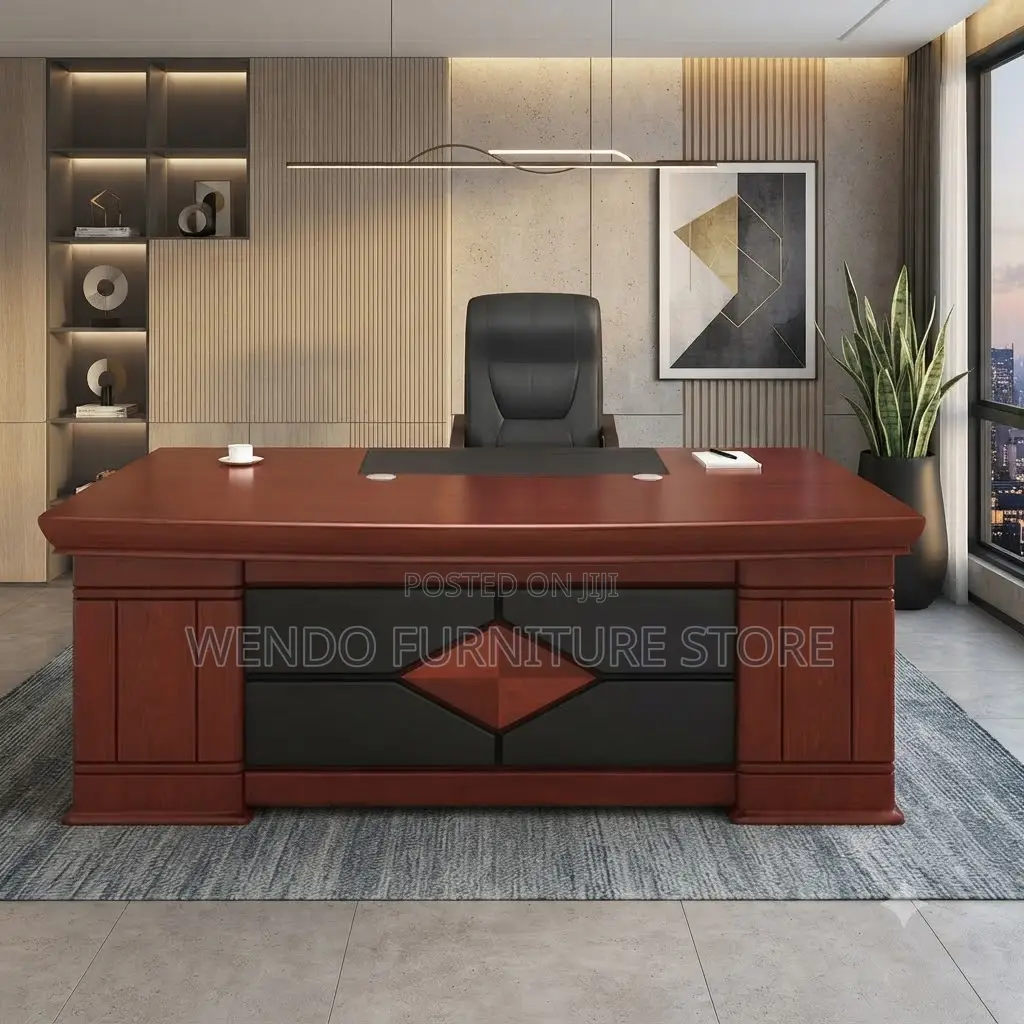 Office Desk; 1.8 Meter Executive Mahogany Desk With Red-Brown Top