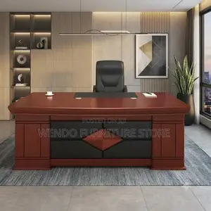 Office Desk; 1.8 Meter Executive Mahogany Desk With Red-Brown Top