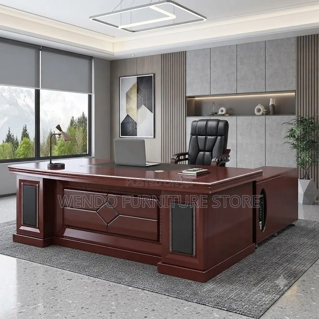 Office Desk; 1.8 Meter Executive Mahogany Desk With Red-Brown Top