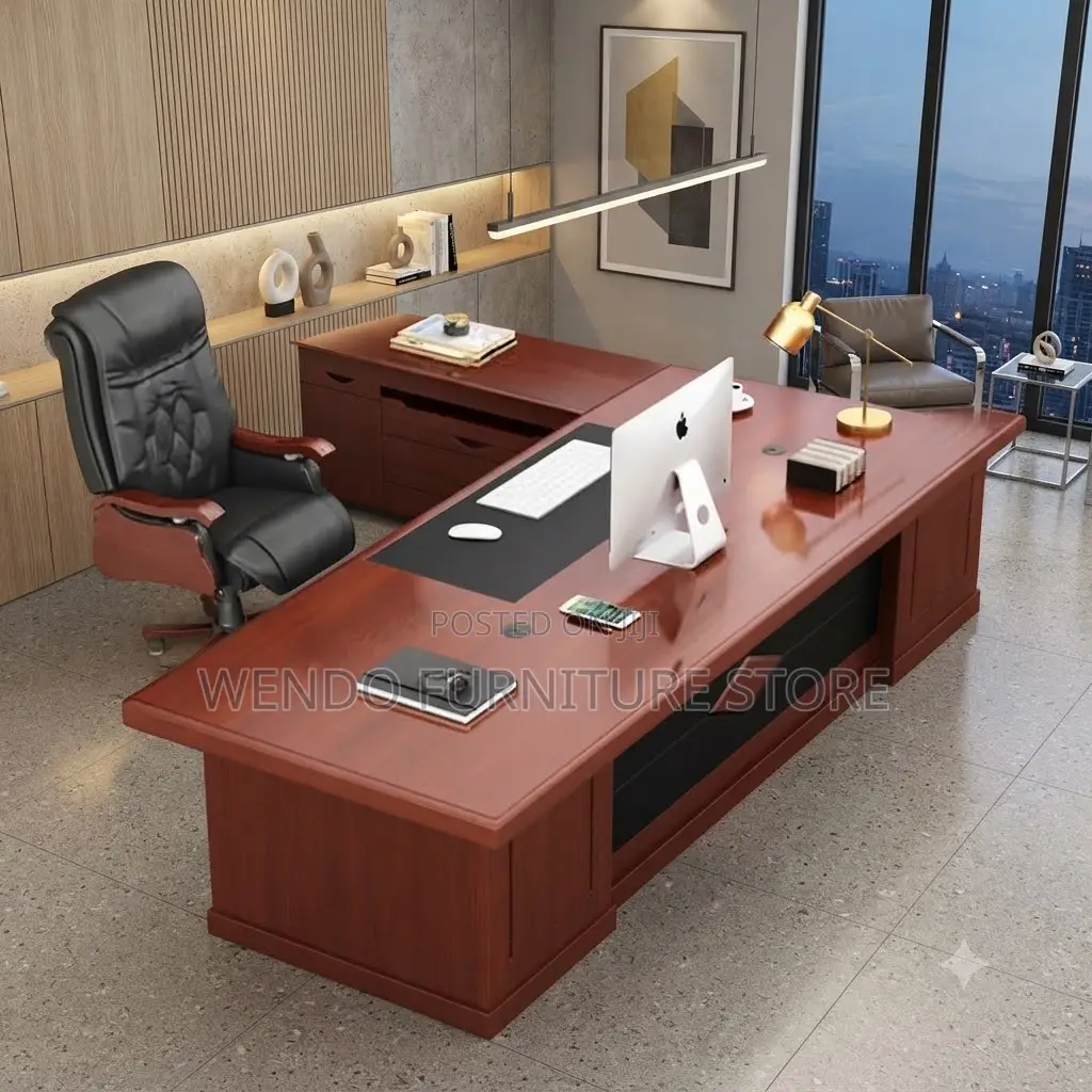 Office Desk; 1.8 Meter Executive Mahogany Desk With Red-Brown Top