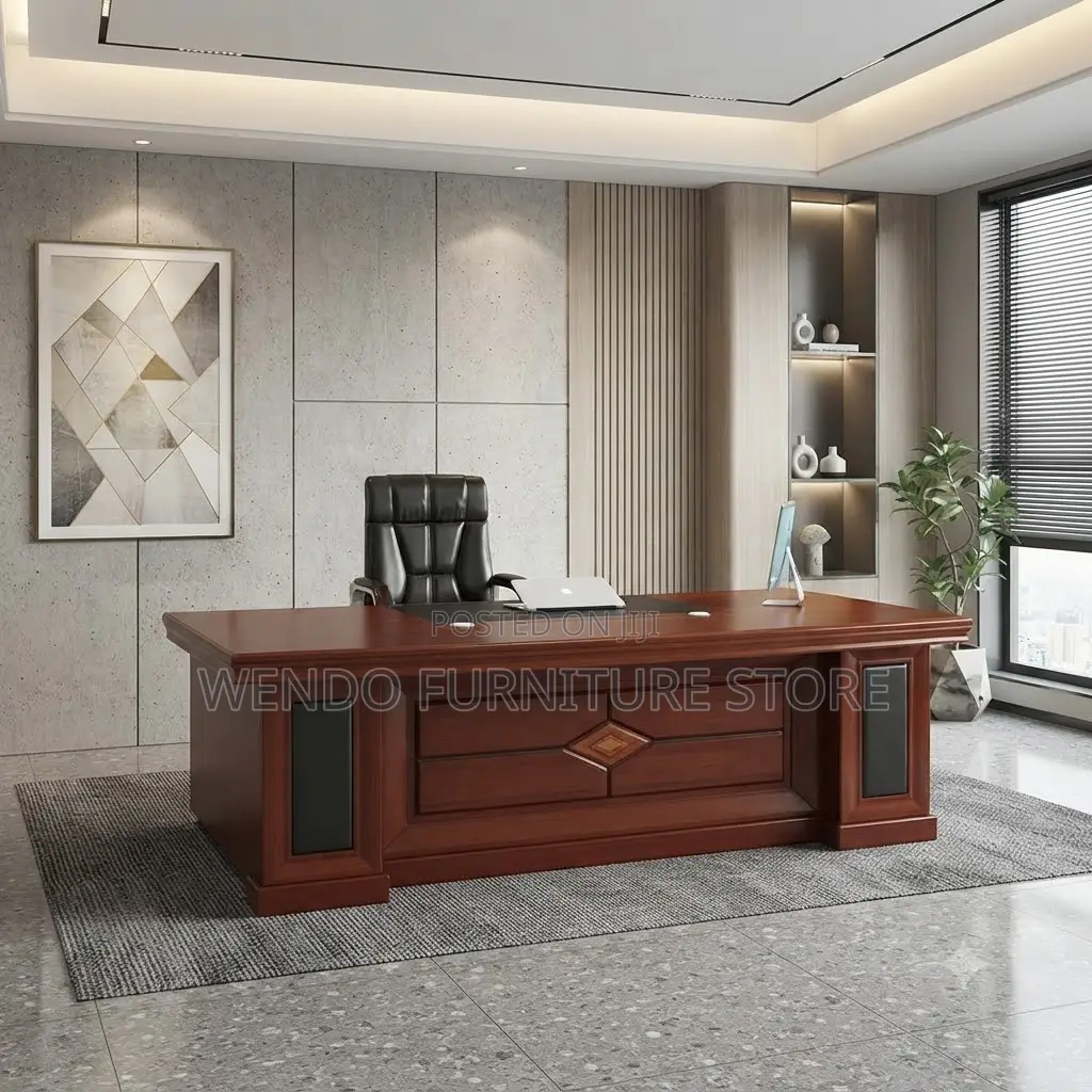 Office Desk; 1.8 Meter Executive Mahogany Desk With Red-Brown Top