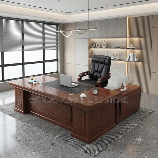 Office Desk; 1.8 Meter Executive Mahogany Desk With Red-Brown Top - thumbnail 6