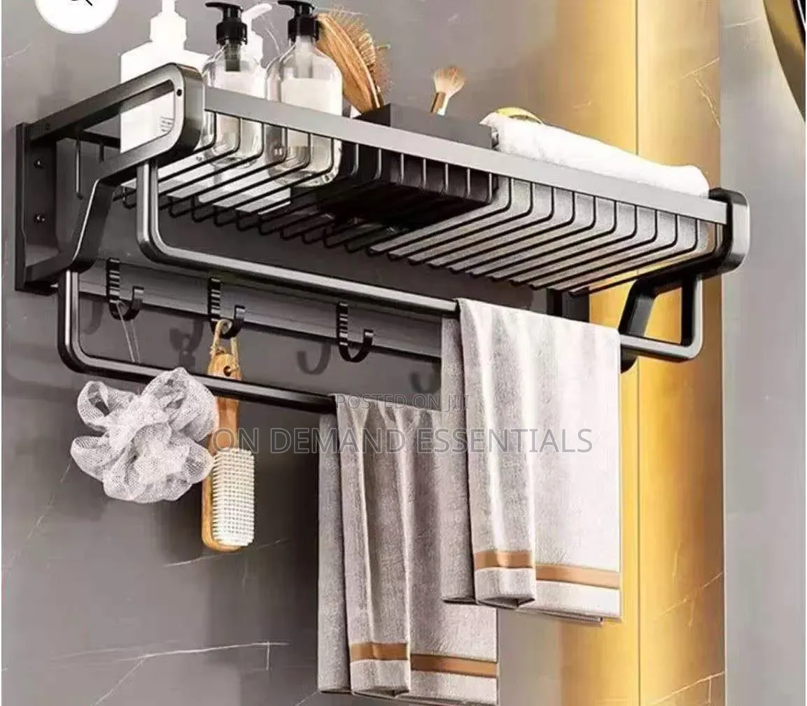 Double Layer Bathroom Wall Mounted Towel Rack Accessory With Hooks