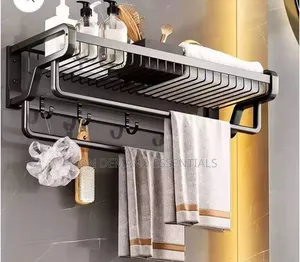Double Layer Bathroom Wall Mounted Towel Rack Accessory With Hooks