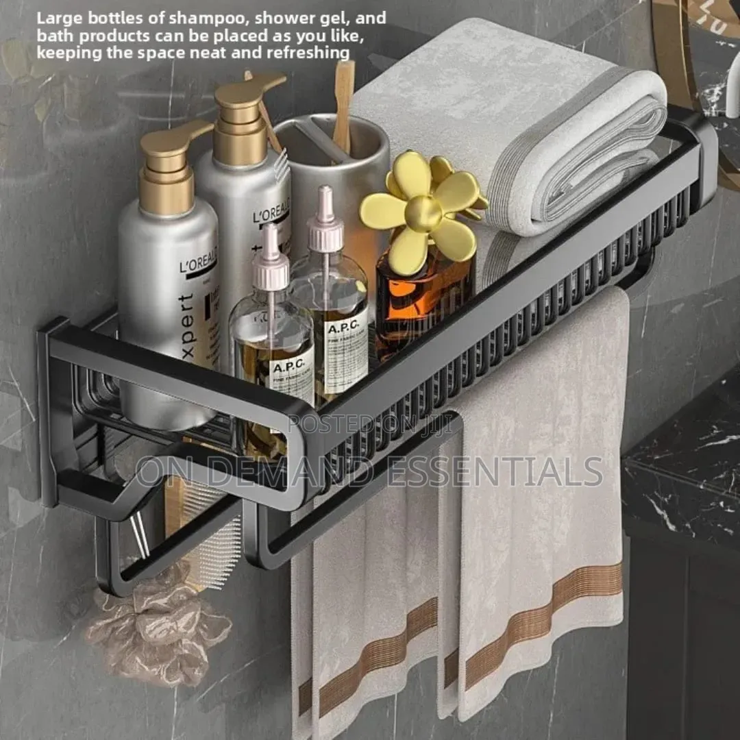 Double Layer Bathroom Wall Mounted Towel Rack Accessory With Hooks