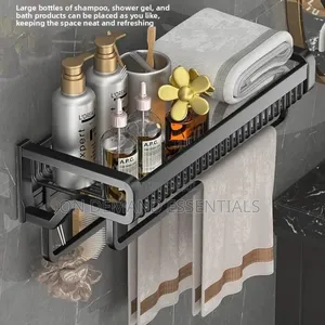 Double Layer Bathroom Wall Mounted Towel Rack Accessory With Hooks