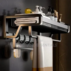Double Layer Bathroom Wall Mounted Towel Rack Accessory With Hooks
