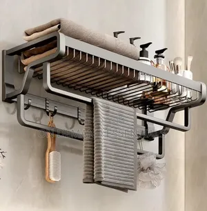 Double Layer Bathroom Wall Mounted Towel Rack Accessory With Hooks
