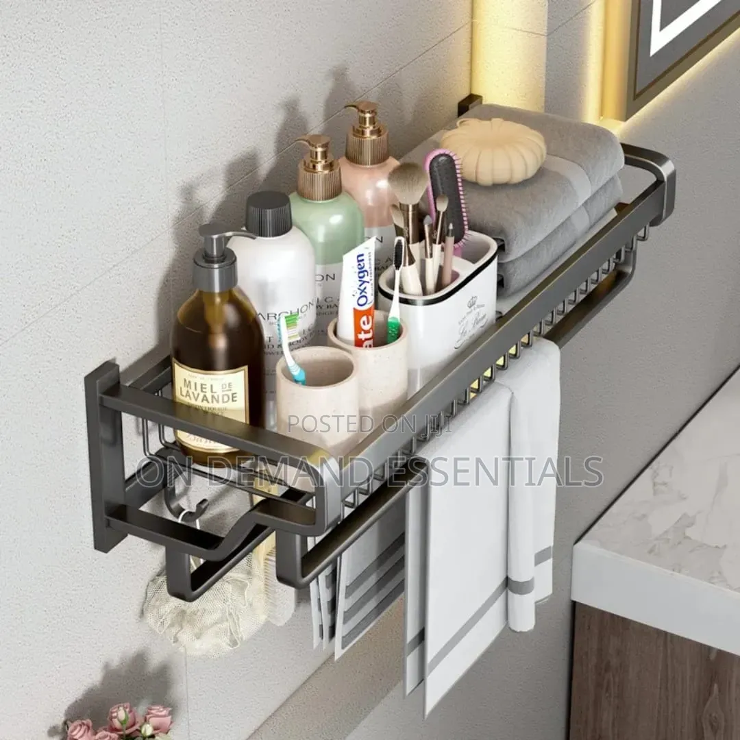 Double Layer Bathroom Wall Mounted Towel Rack Accessory With Hooks