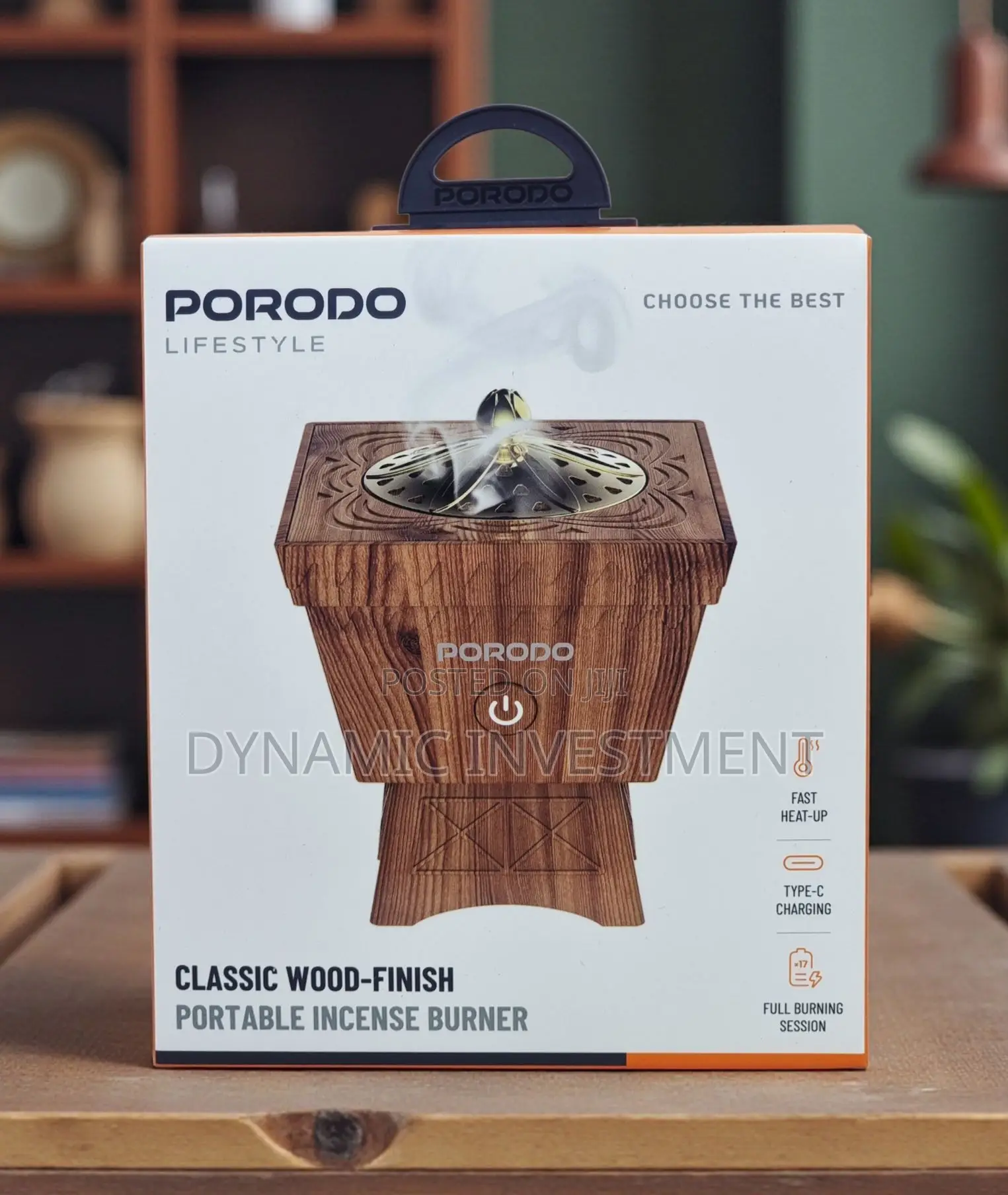 Porodo Classic Wooden Portable Incense Burner for Home, Office, Car